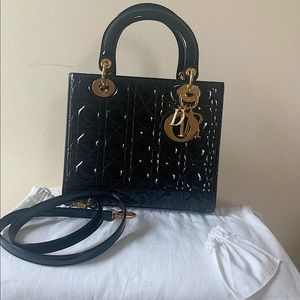 Authentic Lady Dior patent handbag by Christian Dior